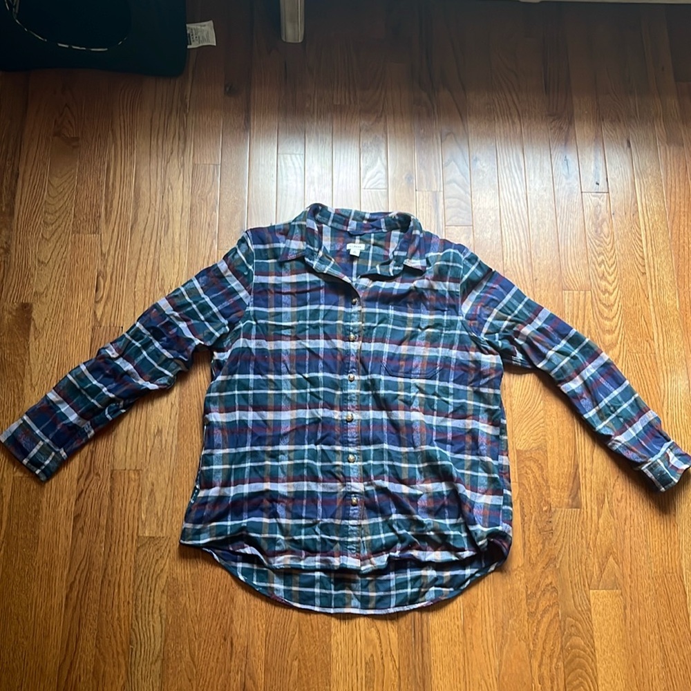 LL Bean Navy and Green Plaid Shirt